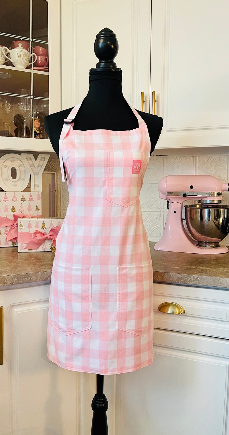 Pink gingham everyday apron