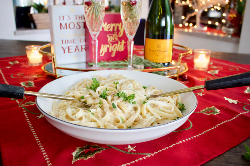 Christmas fettuccine, bubbly and the holiday