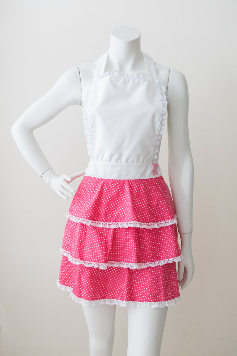 Charming Ruffled Apron with pink polka dots