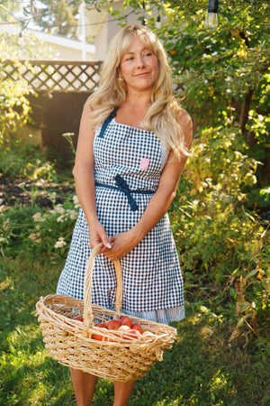 Navy gingham everyday apron