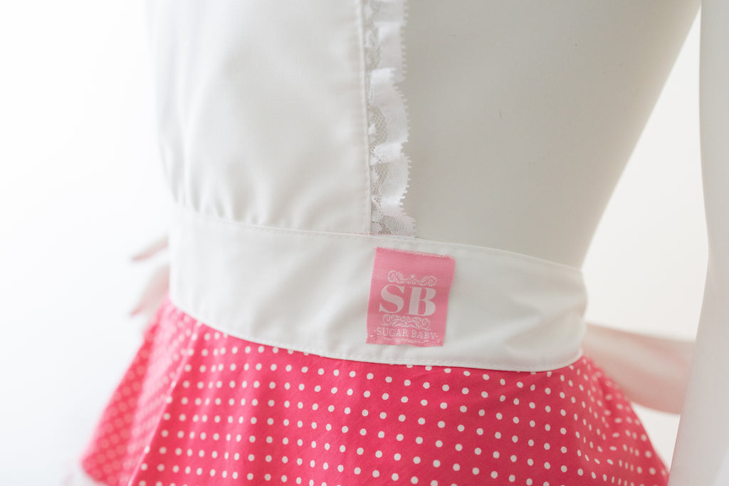 Charming Ruffled Apron with pink polka dots