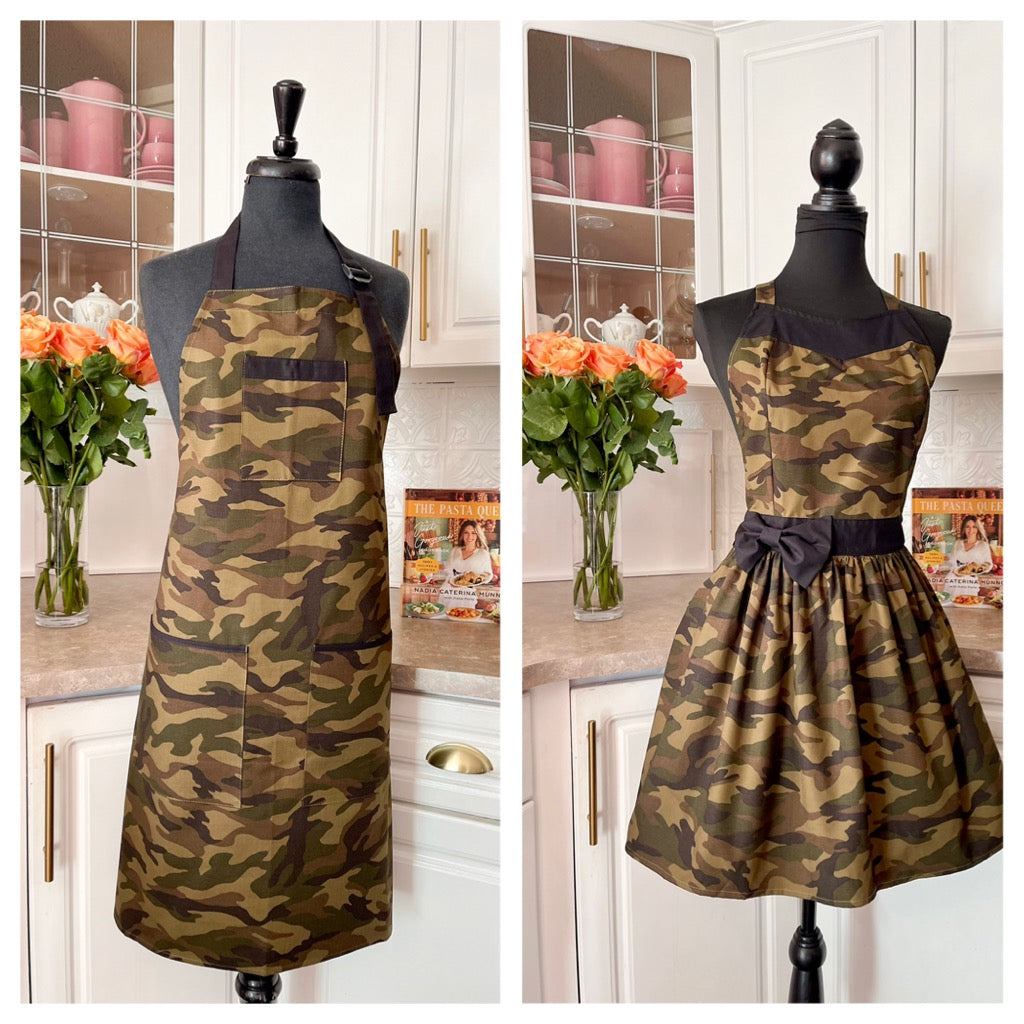 "Embrace the Outdoors Together: Shop Our Camo Couples Apron Set Today!"