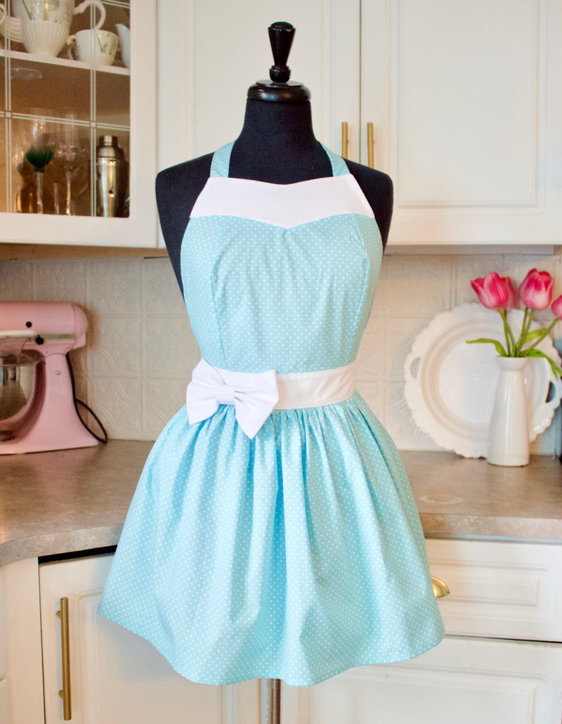 Party Girl Apron in Teal dots
