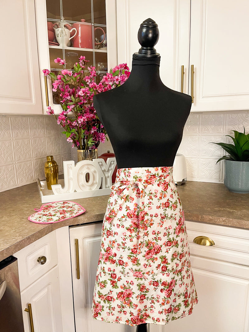 Half pink floral apron